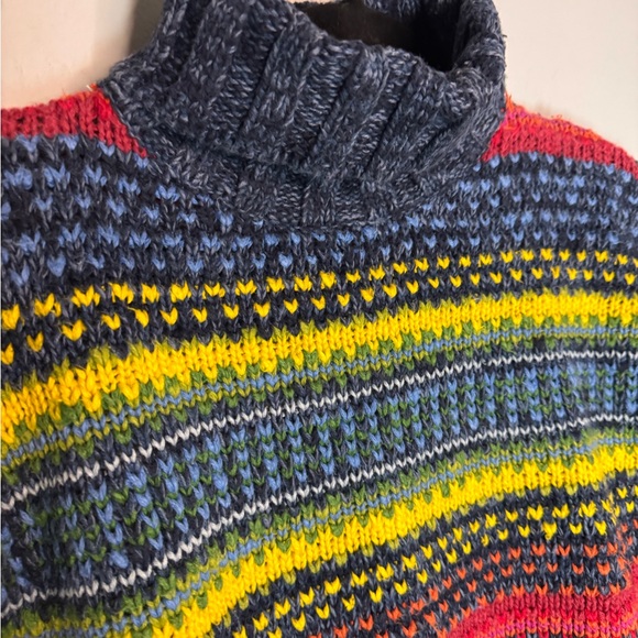 Vintage Liz Claiborne Multicolor Patterned Turtleneck Hand-knit Sweater - Picture 4 of 8